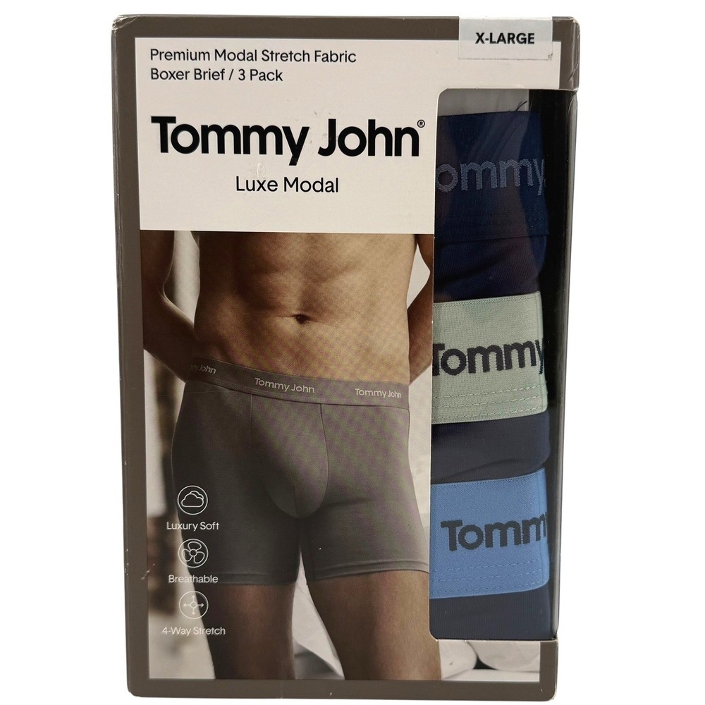 Tommy John Luxe Modal Boxer Brief 3 Pack XL Mens Blue Navy Grey Underwear